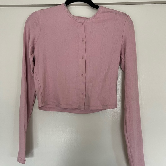 lululemon pointelle cotton cropped button shirt cardigan - Picture 3 of 5